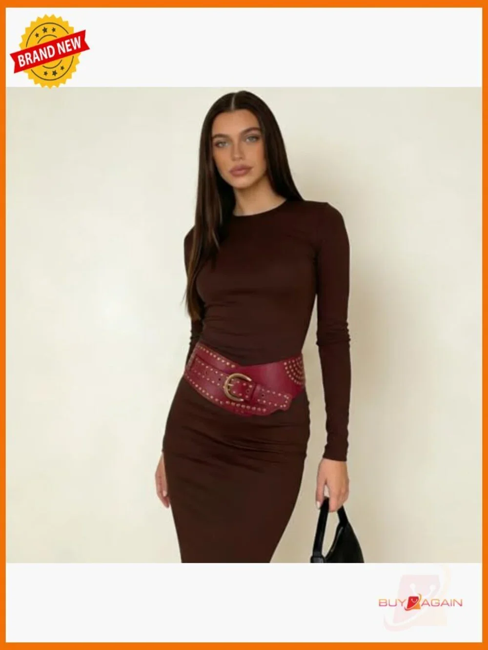 Vintage Wide Elastic Belt with Studs and Metal Buckle